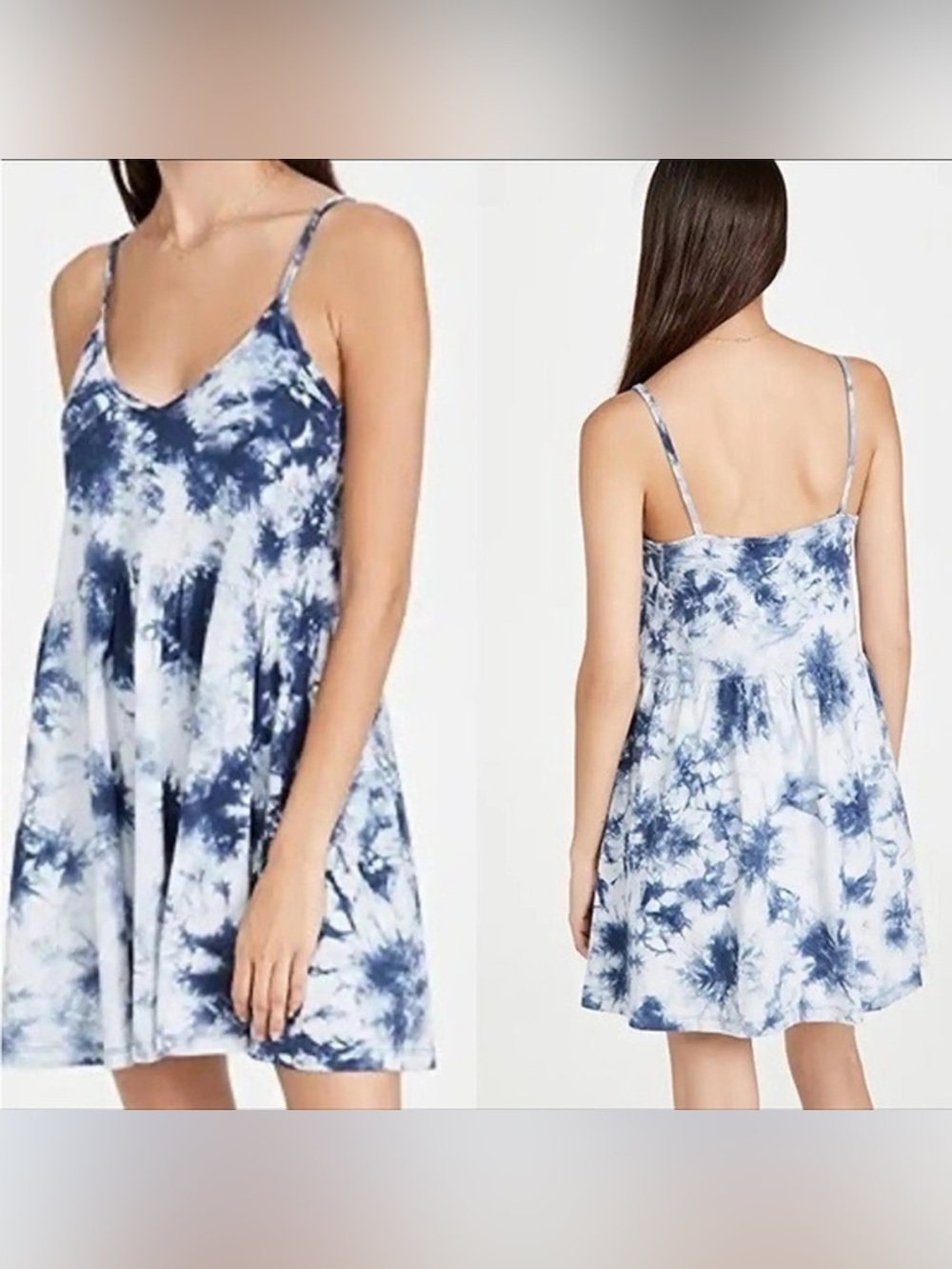 Z Supply Blue & White Tie-Dye V-Neck  Kona Cloud Print Tank Dress